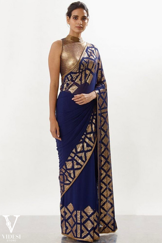 Elea Embroidered Sequined Chiffon Saree