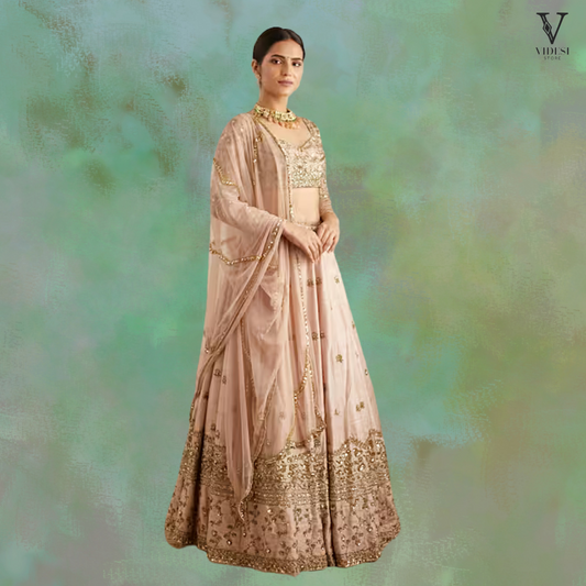 Arissa Stylish Premium Poly Slub Silk Embroidered Sequined Lehenga