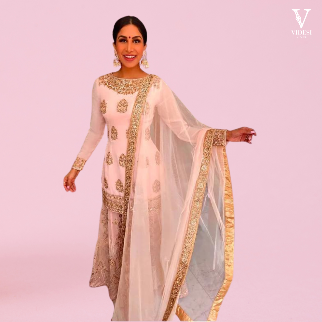 Pink Heavy Faux Georgette Pant Suit