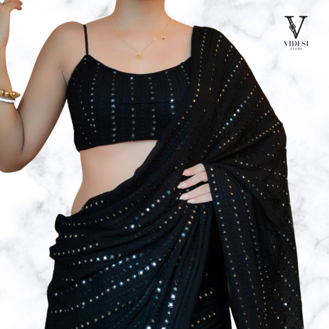 Buy ROYAL COUTURE Women's Faux Georgette Saree With Unstitched Blouse Piece  (Black) at