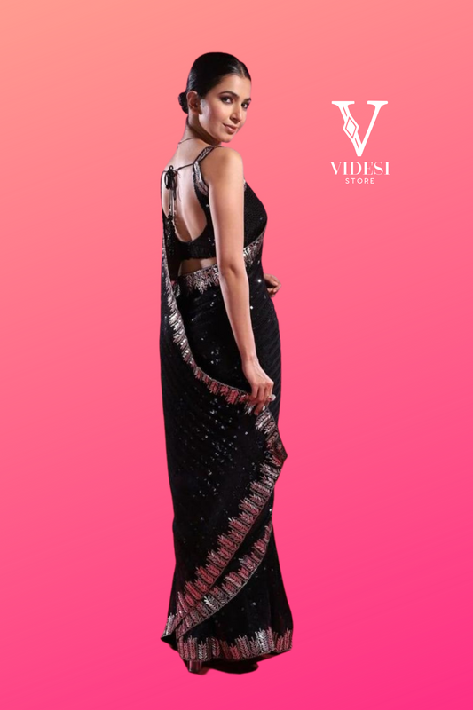 Vera Classic Black Faux Georgette Sequined Saree