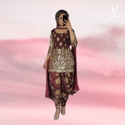 Mia Modish Red Sequined Silk Top and Palazzo with Dupatta
