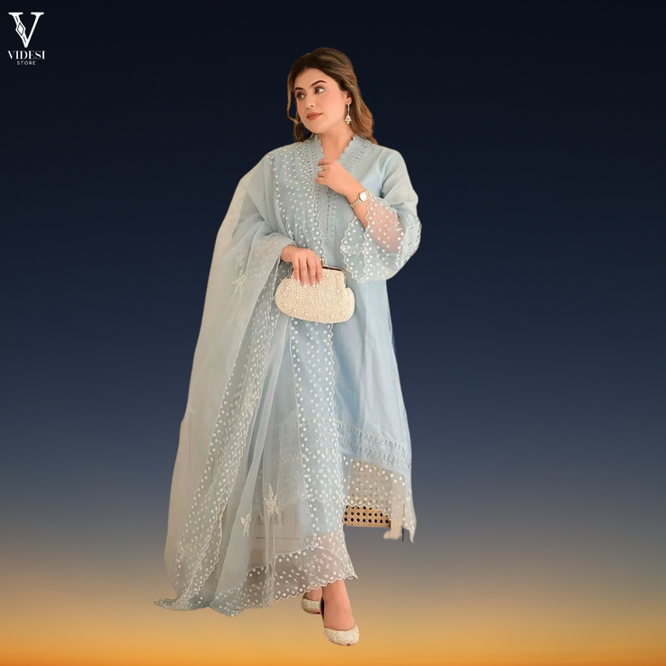 Greta Stylish Embroidered Jam Cotton Suit With Soft Butterfly Net Dupatta