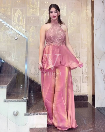 Adara Full Neck Top Heavy Fendy Silk Suit