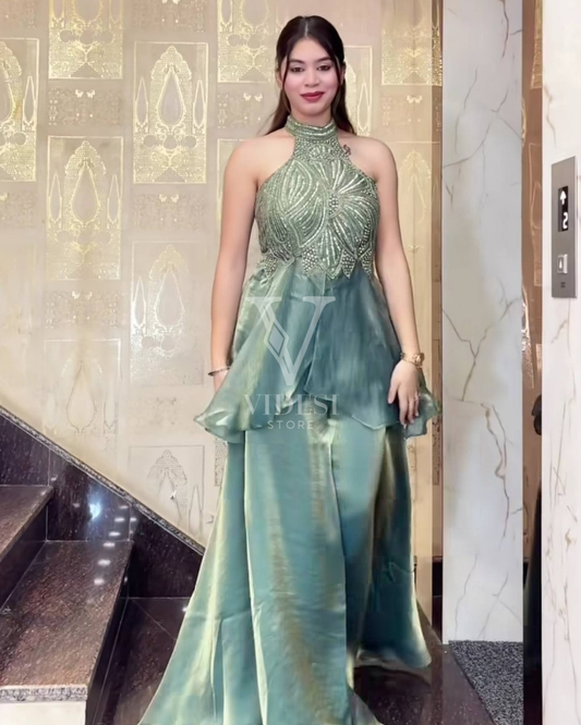 Adara Full Neck Top Heavy Fendy Silk Suit