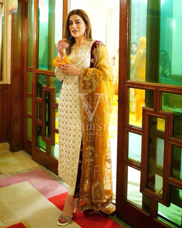 Adela Golden Faux Georgette Embroidered Sequined Suit