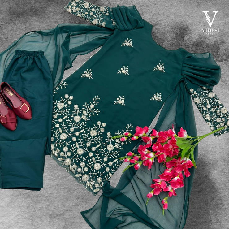 Adelina Fashionable Heavy Sequined Faux Georgette Suit with Dupatta