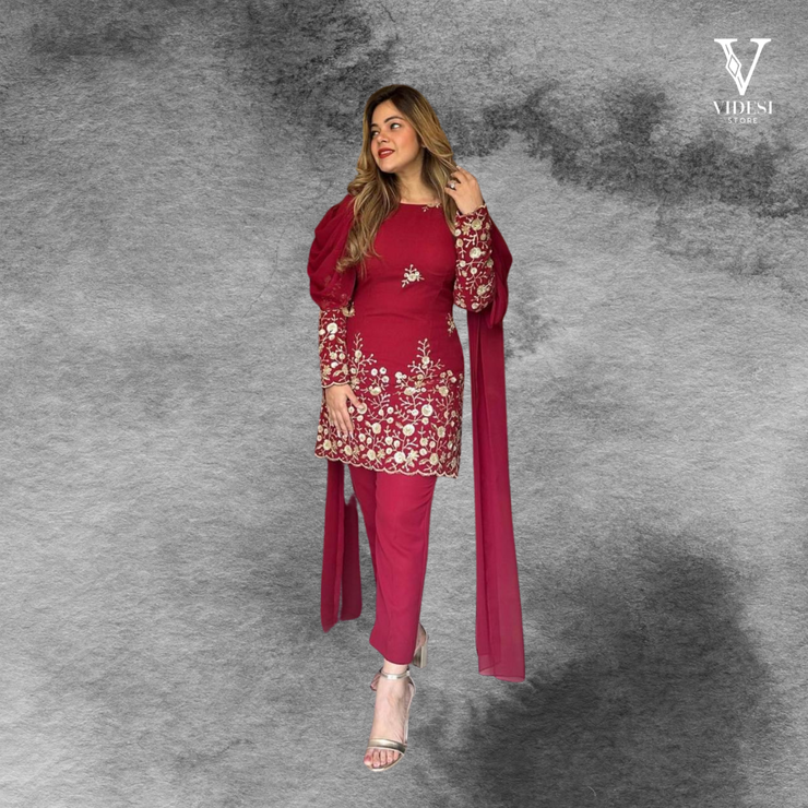 Adelina Fashionable Heavy Sequined Faux Georgette Suit with Dupatta