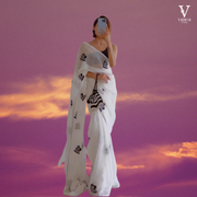 Agatha Pristine White American Silk Blouse with Faux Georgette Saree