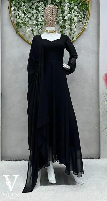 Agnes Elegant Black Faux Georgette Suit