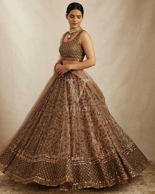 Ahtisa Stunning Embroidered Sequined Lehenga With Net Dupatta