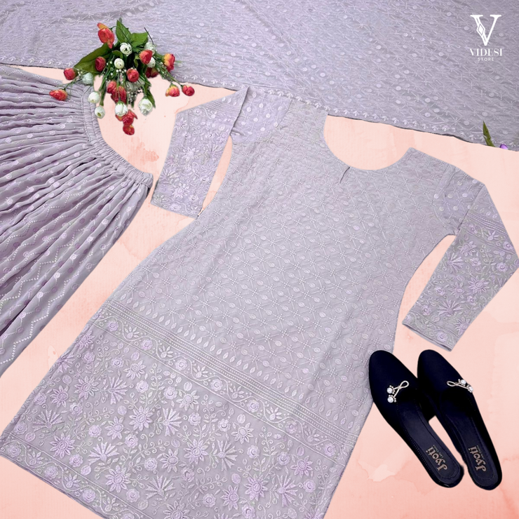 Aisha Chic Heavy Embroidered Sequined Faux Georgette Suit With Dupatta