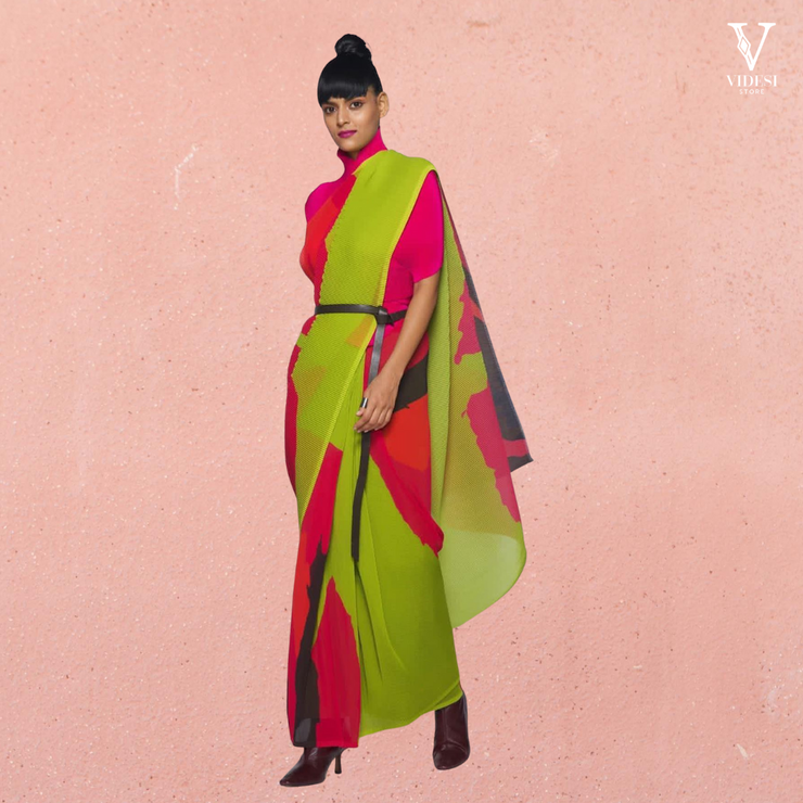 Alessa Vibrant Digital Printed Georgette Saree With Banglori Blouse