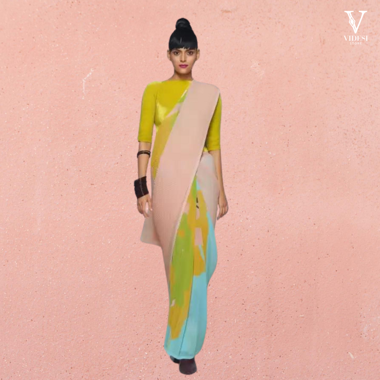 Alessa Vibrant Digital Printed Georgette Saree With Banglori Blouse