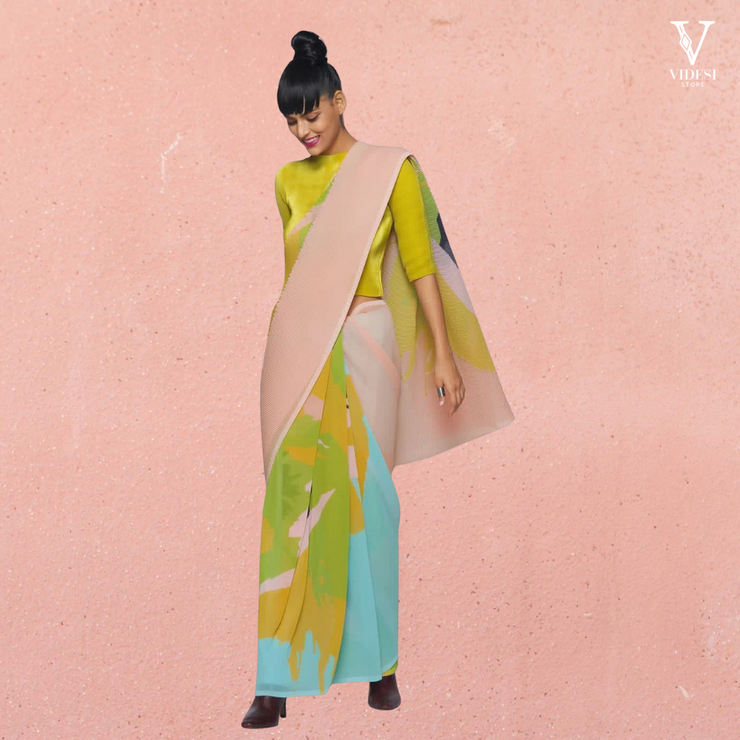 Alessa Vibrant Digital Printed Georgette Saree With Banglori Blouse