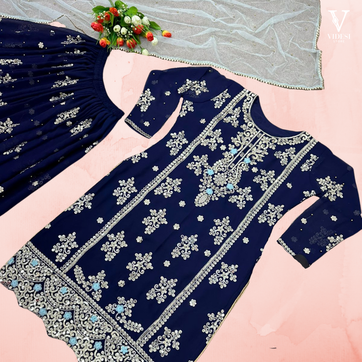 Amelina Classy Embroidered Heavy Faux Georgette Suit with Net Dupatta