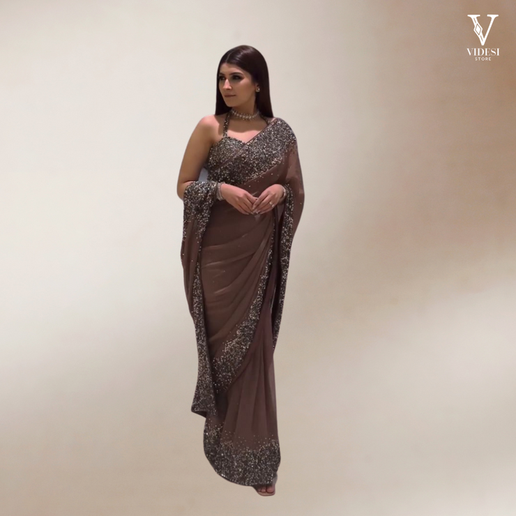 Amina Classy Brown Heavy Georgette Saree with Thai Silk Blouse