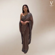 Amina Classy Brown Heavy Georgette Saree with Thai Silk Blouse