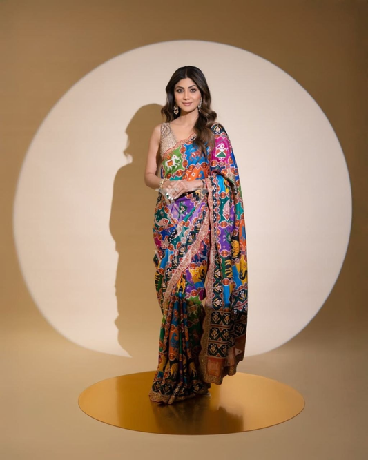 Analeigh Digital Printed Patola with Swarovski Diamond Work Georgette Saree