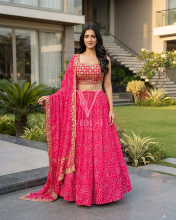 Analisa Printed Faux Georgette Lehenga Set with Embroidered Blouse & Dupatta