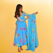 Angelina Digital Printed Faux Georgette Gown with Crepe Pent and Dupatta