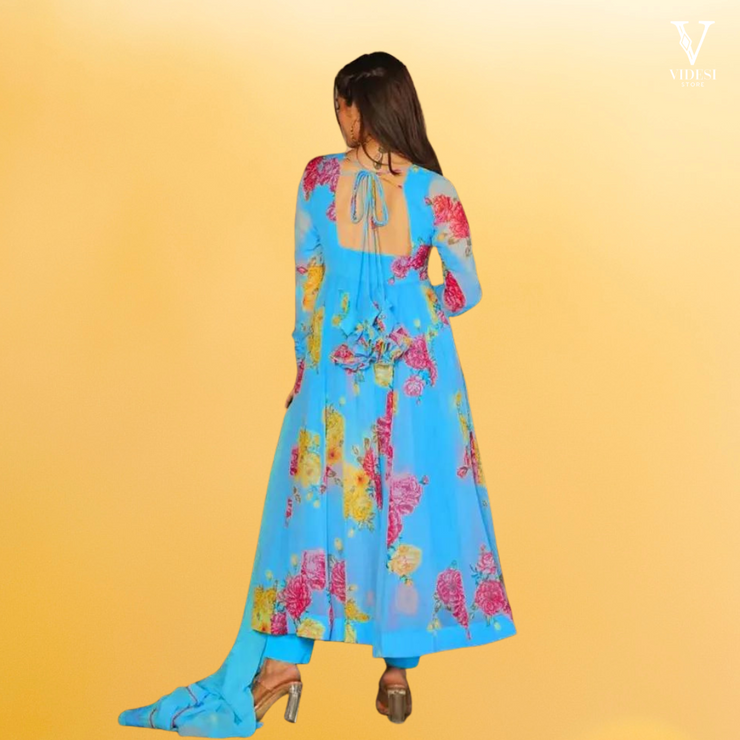 Angelina Digital Printed Faux Georgette Gown with Crepe Pent and Dupatta