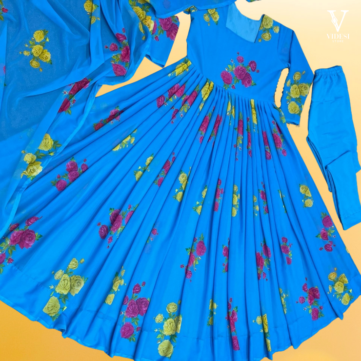 Angelina Digital Printed Faux Georgette Gown with Crepe Pent and Dupatta