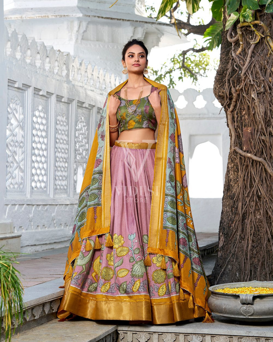 Anusha Stylish Printed Kalamkari Jacquard Silk Lehenga
