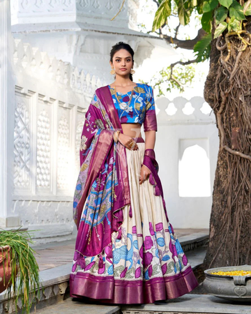 Anusha Stylish Printed Kalamkari Jacquard Silk Lehenga