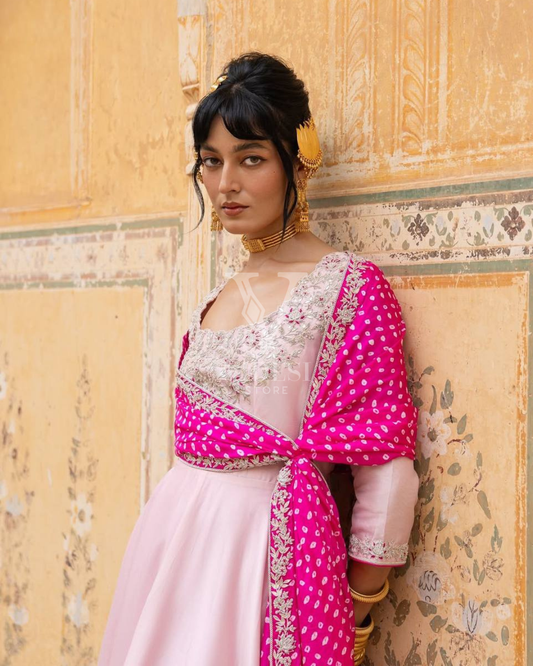 Anya Stylish Sequined Natural Crep Silk Set With Faux Georgette Dupatta