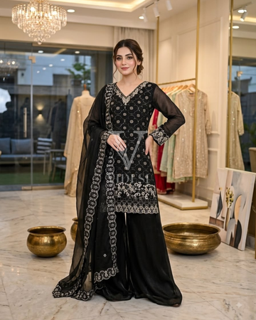 Arabella Fendy Kurti Set with Beads, Sequin Embroidery & Palazzo