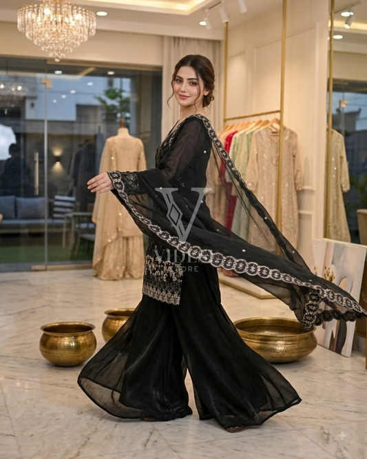Arabella Fendy Kurti Set with Beads, Sequin Embroidery & Palazzo