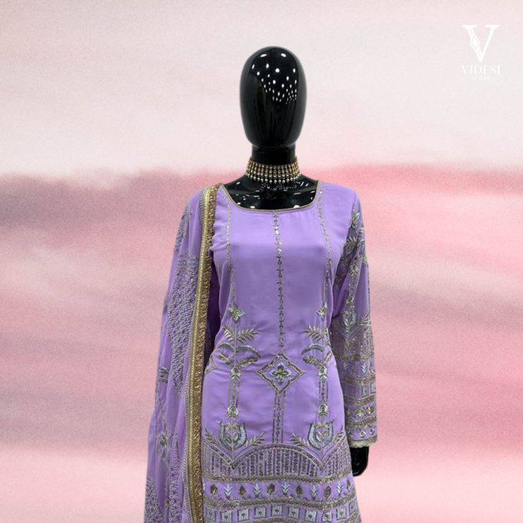 Arely Fashionable Violet Faux Georgette with Inner Suit and Dupatta