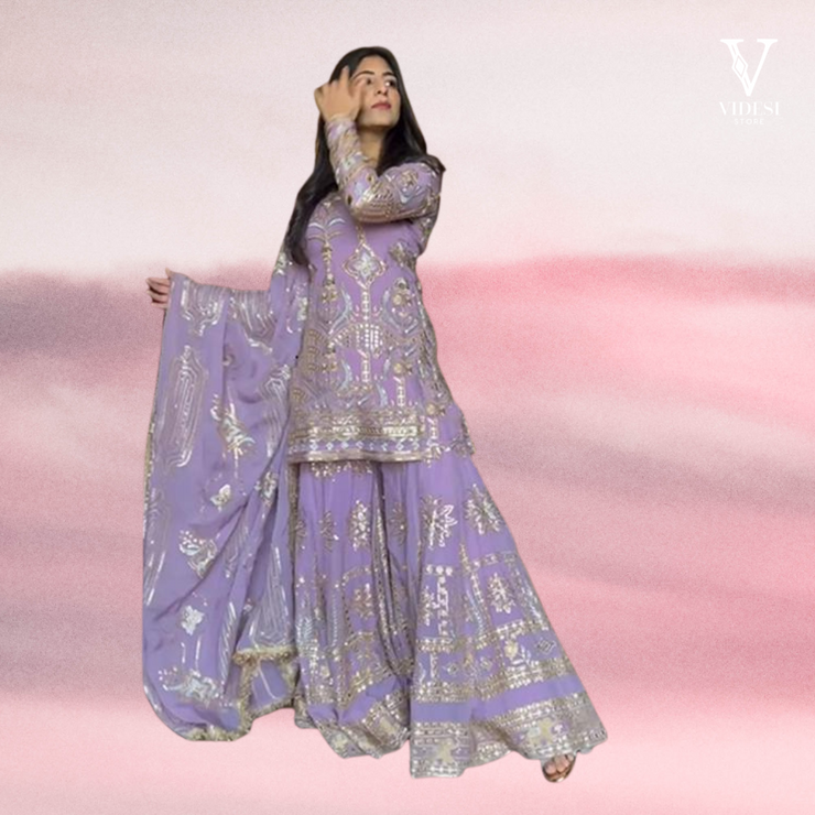Arely Fashionable Violet Faux Georgette with Inner Suit and Dupatta