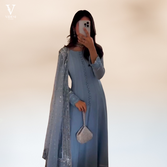 Atasha Faux Georgette With Heavy Lace Work Gown And Net Dupatta