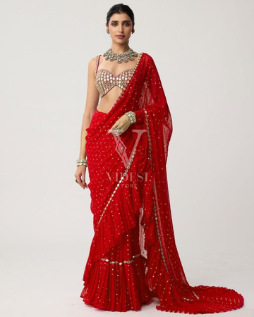 Aurelia Glamorous Embroidered Sequined Faux Georgette Saree