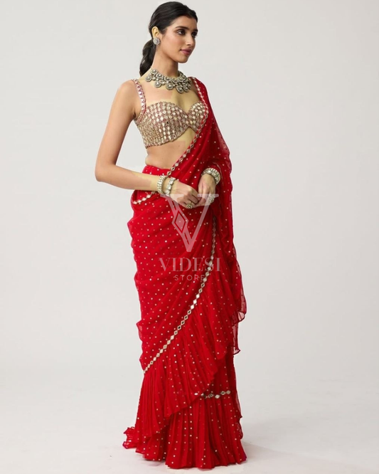 Aurelia Glamorous Embroidered Sequined Faux Georgette Saree