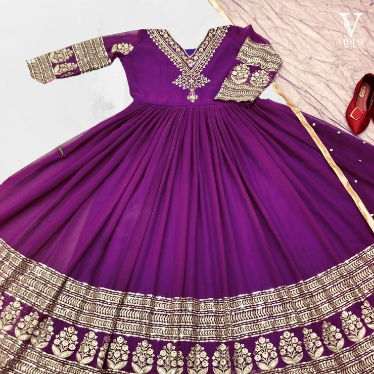 Belinda Modish Full Sleeve Heavy Faux Georgette Gown with Soft Net Dupatta