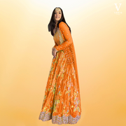 Belle Printed Embroidered Georgette Silk Lehenga With Soft Net Dupatta