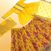 Belle Printed Embroidered Georgette Silk Lehenga With Soft Net Dupatta