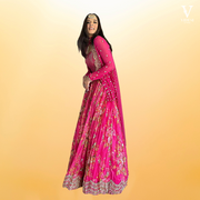 Belle Printed Embroidered Georgette Silk Lehenga With Soft Net Dupatta