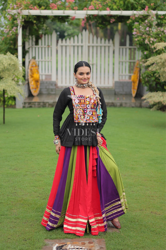 Bianca Multi-Colored Lehenga With Black Top
