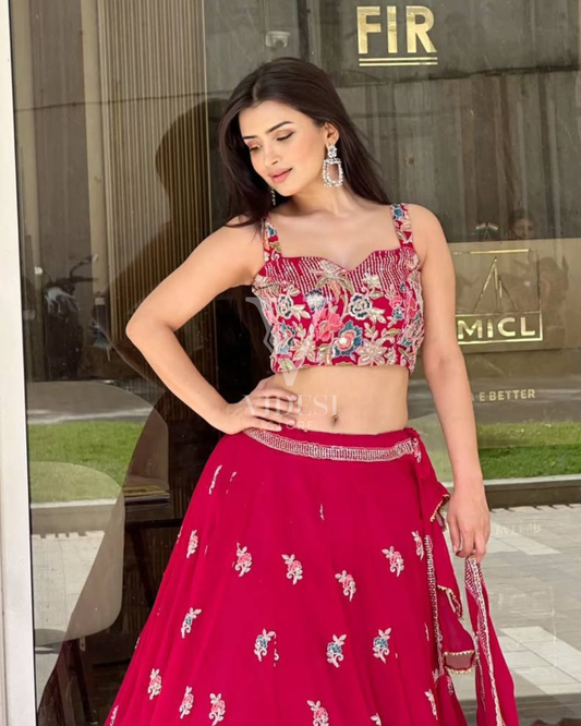 Brenda Stylish Sequined Faux Georgette with Fourside Lace Lehenga