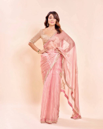 Camilla Salsa Silk Saree with Pearl & Heavy Beads Handwork