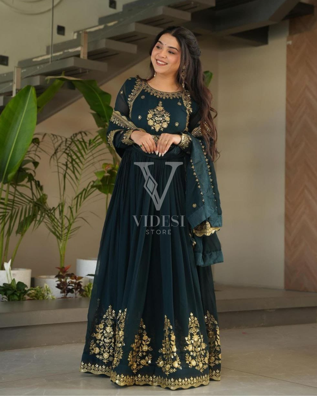 Candice Faux Blooming Georgette Sequined Embroidered Gown With Zari Thread