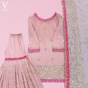 Catalina Blushing Pink Heavy Embroidered Sequined Faux Georgette Top and Palazzo with Dupatta