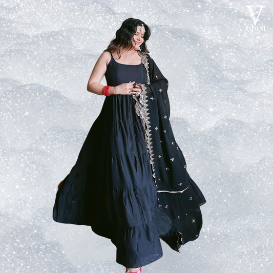 Chia Stunning Heavy Georgette Gown with Embroidered Sequined Dupatta