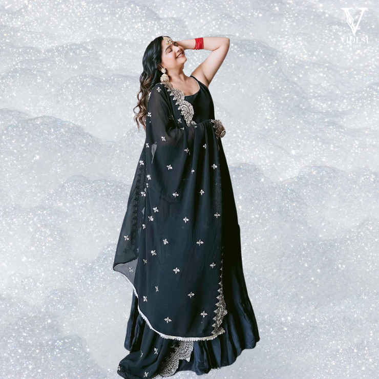 Chia Stunning Heavy Georgette Gown with Embroidered Sequined Dupatta