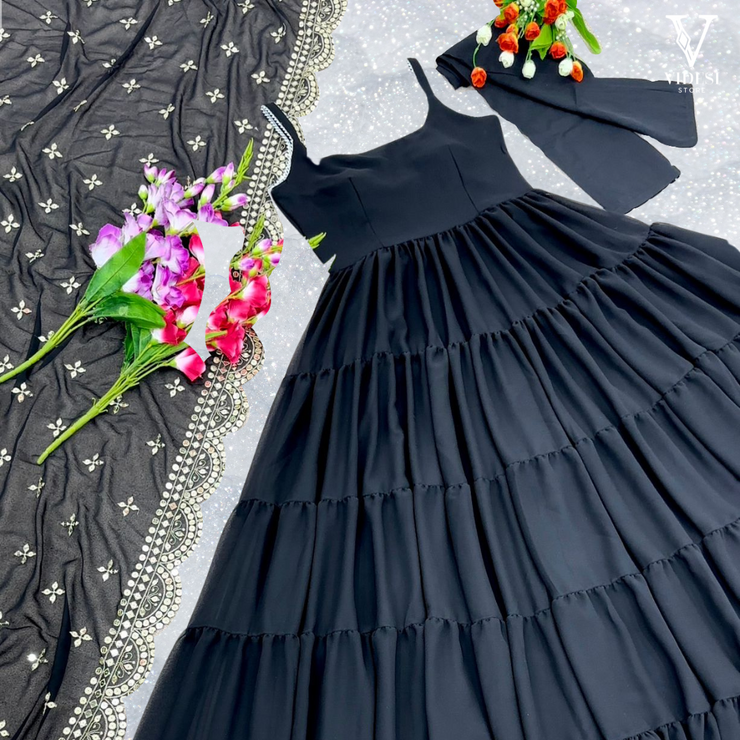 Chia Stunning Heavy Georgette Gown with Embroidered Sequined Dupatta