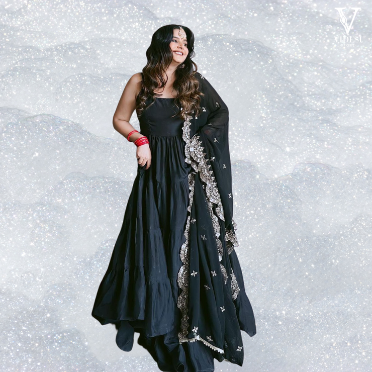 Chia Stunning Heavy Georgette Gown with Embroidered Sequined Dupatta